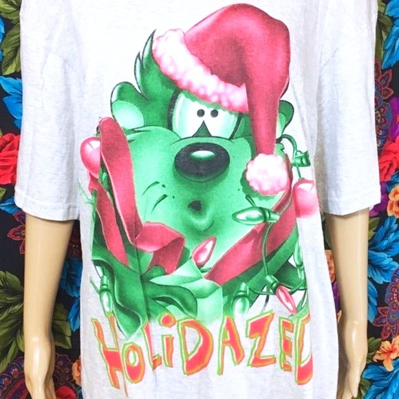 VINTAGE NWT MEN'S 90's LOONEY TUNES SHIRT TAZ HOLIDAZED LARGE TOP VINTAGE 1998* - Picture 1 of 6